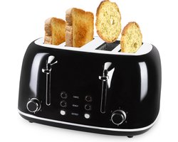 The Kitchen Guild® Broodrooster met 4 tostiklemmen – Tostiapparaat - Toaster - 6 Warmteniveaus – Incl. E-Book Tosti Recepten – 1630W – 4 Extra Brede Sleuven – Zwart