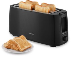 Tomado TBT4000B - Broodrooster - Voor 4 sneetjes - Toaster - Grote broodrooster - 7 standen - 1400W - Kruimellade - Zwart