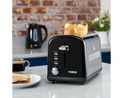 Tower S / Steel 2 S Toaster  broodrooster Zwart met variabele bruiningsregeling 900W