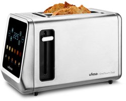 Ufesa One Touch Duo Broodrooster - 850W - extra breede gleuven - display - 6 bruiningsniveaus - snoeropbergfunctie - uitneembare kruimellade.