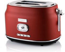 Westinghouse Retro Broodrooster – 2 Sneden – Extra Brede Sleuven – Warmhoudrek – 815W – Rood