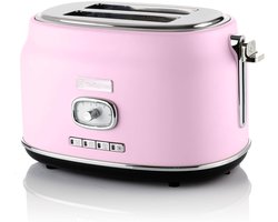 Westinghouse Retro Broodrooster – 2 Sneden – Extra Brede Sleuven – Warmhoudrek – 815W – Roze