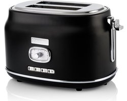 Westinghouse Retro Broodrooster – 2 Sneden – Extra Brede Sleuven – Warmhoudrek – 815W – Zwart