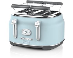 Westinghouse Retro Broodrooster – 4 Sneden – Extra Brede Sleuven – Warmhoudrek – 1750W – Blauw