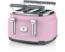 Westinghouse Retro Broodrooster – 4 Sneden – Extra Brede Sleuven – Warmhoudrek – 1750W – Roze