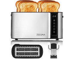 Zeegma Tostee Chef Easy - Broodrooster - 4 Sleuven - 1500W - Touchscreen Bedieningspaneel - Opzetstuk voor Broodjes - 7 Bruiningsstanden - LED-display - Kruimellade - Automatische Uitschakeling