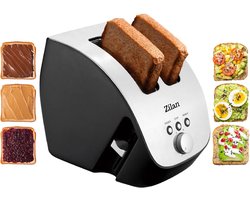 Zilan - Broodrooster XL - RVS - Zilver - Zwart - brede sleuven - 1000 Watt