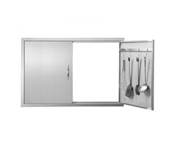 BBQ Buitenkeuken Toegangsdeur - Dubbele Inbouwdeur - 99 x 66 cm - RVS - Vlak Inbouw - Verticaal - Met handgrepen en haken