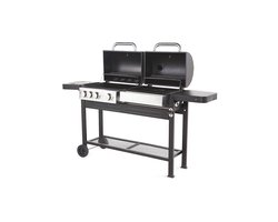 BBQ Master DUO Barbecue Houtskool én Gas! - Grilloppervlak (LxB) 105 x 74 cm - Warmhoudplaat - Kookplaat - Met Wielen - Zwart Design