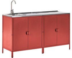 BELIANI VILAMA - Tuin keukenkast met spoelbak - Rood - 2-delig - RVS