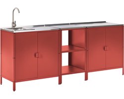 BELIANI VILAMA - Tuin kookeiland met keukenkast en spoelbak - Rood - RVS
