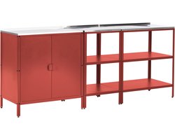 BELIANI VILAMA - Tuin kookeiland met keukenkast - Rood - 3-delig - RVS