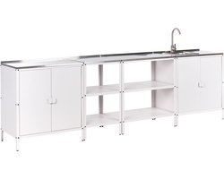 BELIANI VILAMA - Tuin kookeilanden en keukenkasten 4-delig - Wit - RVS