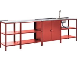 BELIANI VILAMA - Tuin kookeilanden met keukenkast - Rood - 4-delig - RVS