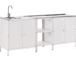 BELIANI VILAMA - Tuinkookeiland met kast en spoelbak 3-delig - Wit - RVS