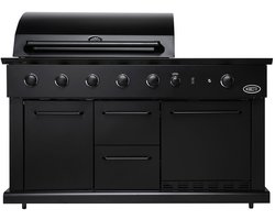 Boretti - Luciano Nero - Gasbarbecue - Zwart - buitenkeuken - ingebouwde koelkast - gietijzeren grillroosters - gietijzeren bakplaat - 2 lades - 1 opbergruimte