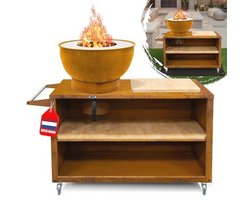 Compacte Buitenkeuken met Grill en Plancha op Wielen - Mobiele Barbecue met Ruimte voor Brandhout
