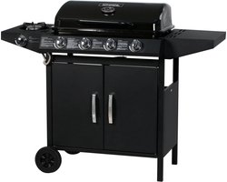 Gas BBQ gasbarbecue barbecue "Festa 5" - 5 branders waarvan 1 zijbrander - 12,9 Kw- Zwart