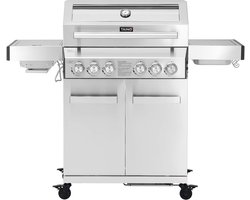 Gasbarbecue met 4 Branders en Gietijzeren Grillrooster, Roestvrij Staal, Elegante Draaiknop en Zijbrander