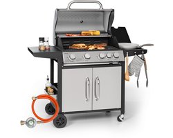 Klarstein Gasbarbecue Met Groot Grilloppervlak, Gasbarbecue 1 Zijbrander & 4 Branders, 17.1Kw Roestvrijstalen Gasbarbecue, Bbq Gasbarbecue Voor Balkon & Tuin, Grill Voor Propaan, Gasbarbecue Met 5 Branders & Thermometer