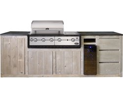 Outside Meubelen | Buitenkeuken - Malang | Boretti Ligorio Top BBQ | Wijnkoeler | Natuursteen blad | Steigerhout | Tuinmeubelen