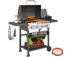 Outsunny gasbarbecue - rvs - 135x55x103 cm - zwart