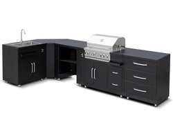 Oviala - 5-delige hoekkeuken voor buiten met spoelbak en barbecue - Memphis