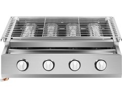 Paco Goederen® 4-branders BBQ-propaangasgril - Roestvrij Staal - Draagbare LPG - Tafelmodel - In Hoogte Verstelbare Gasgrill- Tuin Terras Balkon Camping - Afneembare rookloze barbecuegrill - Snelle opwarming