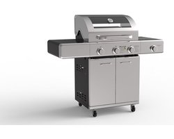 Paralux - Gasbarbecue - 3 branders - RVS met gietijzeren roosters - Incl. zijbrander & gietijzeren kookplaat
