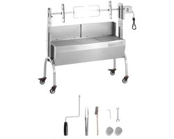 Serolux® - Barbecue - Elektrische bbq - 2-In-1 Draaispitgrill Met Motor - Grill Met Draaiend Spit & Windscherm - Grote Spitgrill Voor Kip & Speenvarken - Grill Met Motor - Spitgrill Met Roestvrijstalen Rooster - Houtskoolgrill Met Wielen - 100 x 92 x