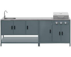 sweeek - 2 buitenkeukenmodules met gasbarbecue en gootsteen staal - naxos