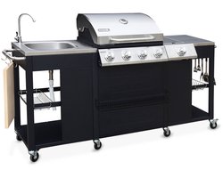 sweeek - Gasbarbecue met 4 branders + 1 zijbrander, buitenkeuken met gootsteen, keukengerei en thermometer - d'artagnan
