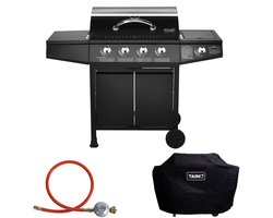 TAINO BASIC 4+1 pits gasbarbecue - afdekhoes set regelaar BBQ barbecue accessoires zwart