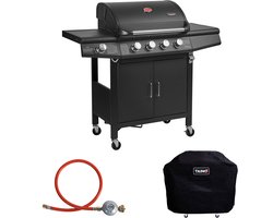 TAINO RED 4+1 - incl. deksel gas reduceer slang gas grill grillwagen BBQ RVS brander gas grill zwart