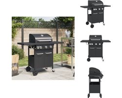 vidaXL Bbq - Gasbarbecue - Gasbarbecue met 4 branders gepoedercoat staal zwart - Buitengoed - Tuingereedschap - Barbecueset