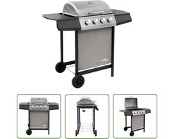 vidaXL Bbq - Gasbarbecue - Gasbarbecue met 4 branders zwart en zilverkleurig - Buitengoed - Tuingrill - Stainless Steel
