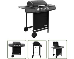 vidaXL Buitengoed - Gasbarbecue - Gasbarbecue-grill met 4 branders zwart - Bbq - Grillen - Zwarte Barbecue