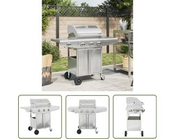 vidaXL Buitengoed - Gasbarbecue - Gasbarbecue met 4 branders roestvrij staal zilverkleurig - Bbq - Grill - Roestvaststaal