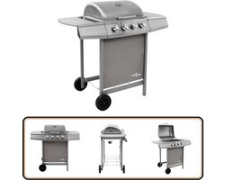 vidaXL Gasbarbecue - 4 Branders - Zilver - Inclusief Hoes Gasbarbecue - Buitengoed - Bbq - Barbecues - Grills