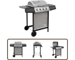 vidaXL Gasbarbecue 4 branders - Zwart en Zilver Gasbarbecue - Buitengoed - Bbq - Grillen - Outdoor Cooking