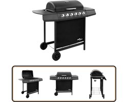 vidaXL Gasbarbecue 6 branders zwart met thermometer Gasbarbecue - Buitengoed - Bbq - Grill - Gasgrill