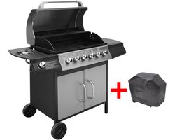 vidaXL Gasbarbecue 6+1 kookzone zwart en zilver