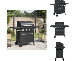 vidaXL Gasbarbecue - Gasbarbecues - Buitenkeuken - Bbq Gas - Gasbarbecue met 5 branders gepoedercoat staal zwart