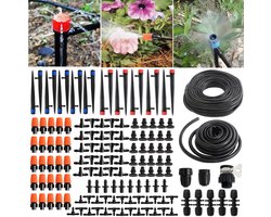 226FT Kas Micro Drip Irrigatie Kit Automatische Irrigatie Systeem Patio Misting Plant Watering Systeem met 1/4 "1/2" Blank Distributie Tubing Slang Verstelbare Nozzle Emitters Sprinkler