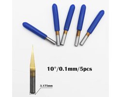 5 stuks Titanium Coating Graveerbits Carbide PCB Graveerbits 3.17mm CNC Freesgereedschap 10 Graden Punt 0.1mm