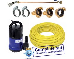 Aquaking Pro Grote Tuinsproeier Set Incl. 12,5 Meter Flexibele Tuinslang, Dompelpomp, Messing Geka, Geka Tule, RVS Slangklemmen, Broeskop & Koperen Gietstok - Tuinslang - Tuin - Planten - Plantenspuit