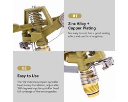 Messing Slagsproeier - Set van 2 - 360° Verstelbare Zinklegering Sproeier - Tuimelaar Watersproeier - Tuin Sproeierkop - Water sproeier 1/2 inch - Efficiënte Tuinbesproeiing