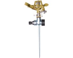 MM Eurotool Metalen sectorsproeier - instelbare nevel - anti-druppel arm - bereik 23-28 meter - op spike met waterdoorvoer