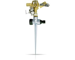 Premium 360° cirkelsproeier | 3/4 inch messing sprinkler tuin + stalen grondpen | combineerbare gazonsproeier | Impuls sprinkler en sectoren sproeier