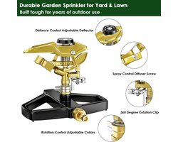 SnelShoppen - Heavy Duty Gazonsproeier met Metalen Basis, 360° Verstelbare Pulserende Slagsproeier voor Tuin, Bloembed en Grote Oppervlakten tot 5800